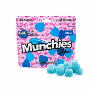 Munchies Blue Razz Delta-9 gummies pouch, 150mg
