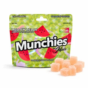 Munchies Mellow Melon Delta-9 gummies pouch, 150mg